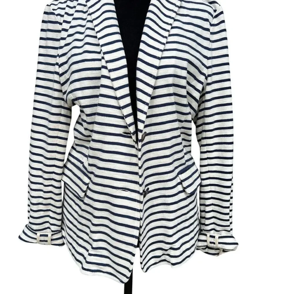 J.CREW size M blazer cream with navy stripes cotton